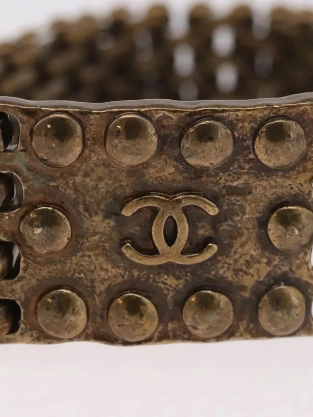 CHANEL Bracelet Metal Gold Tone CC Auth BA13634M